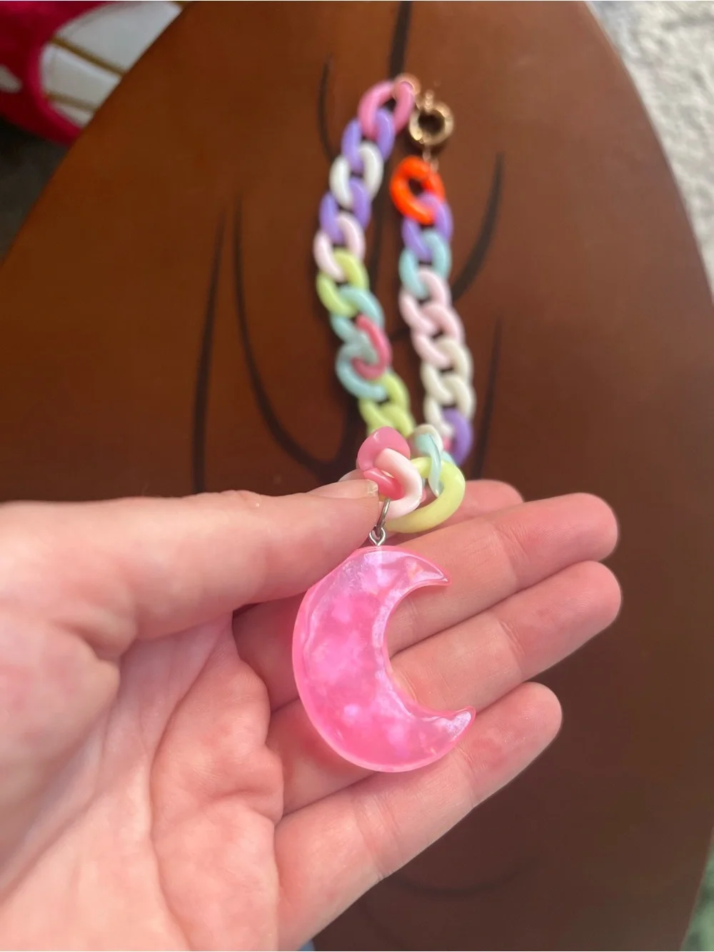 Kids Pastel Rainbow Link Necklace with Star Moon Pendant